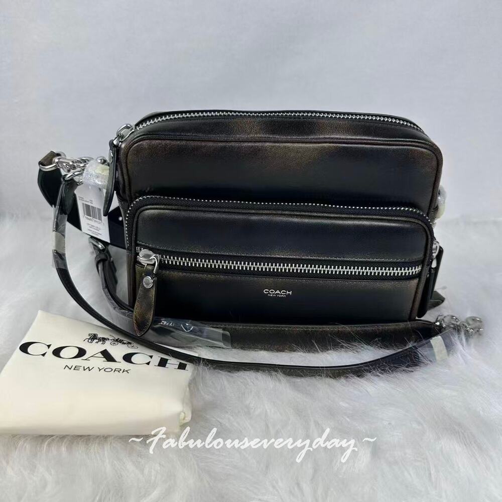 Coach Men's Dakota Crossbody Bag In Loved Leather CDS84 Black/Light Tan NWT